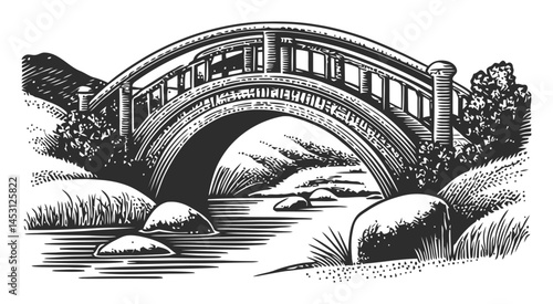 Wallpaper Mural Detailed Vector Illustration of Traditional Arch Bridge Over Water Torontodigital.ca