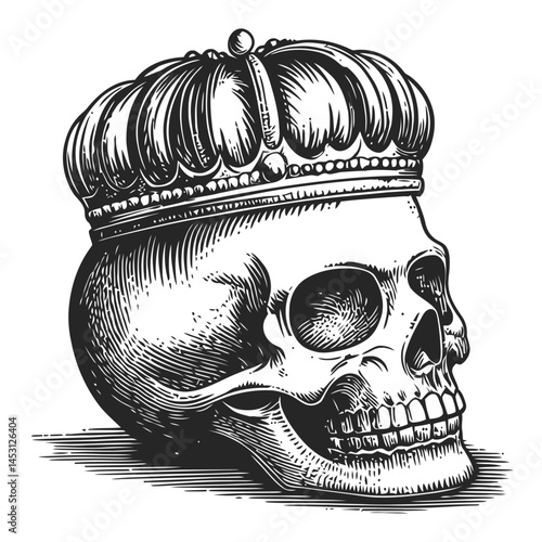 Skull with Crown in Vintage Illustration Style for Artistic Use