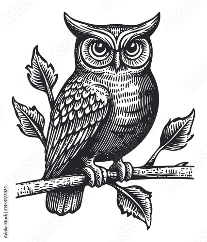 Vintage Owl Illustration in Black and White for Nature Lovers