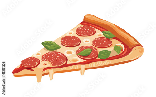 slice of pepperoni pizza - vector illustration