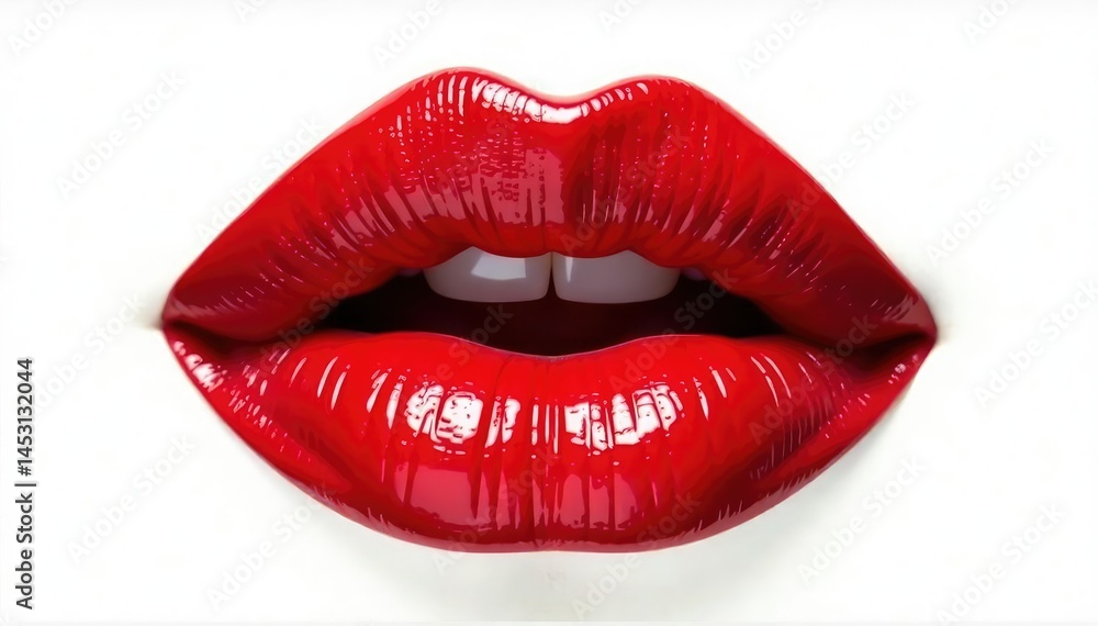 Highly saturated red lip color against pure white, red, saturated, close up Highly saturated red lip color against pure white, red, saturated, close up