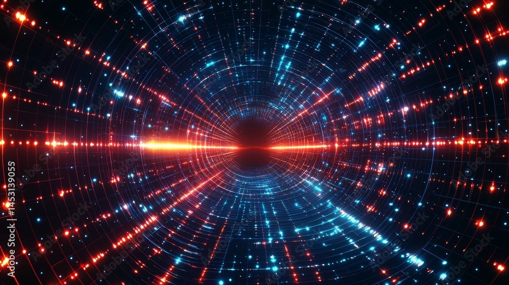 Fototapeta premium Spiral of lights with a red and blue center. The lights are in a pattern and are very bright
