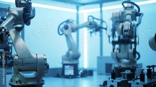 Robotic Arms Moving in Factory Environment Automation Technology