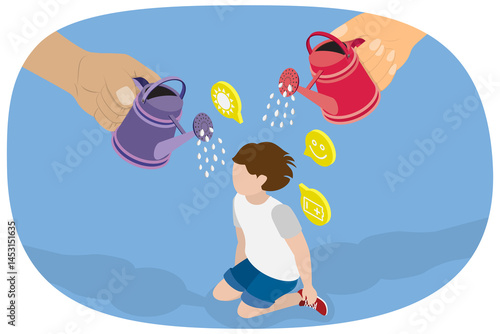 3D Isometric Flat  Illustration of Mental Health, Healthcare for Kids, Importance of Caring for Children Health photo