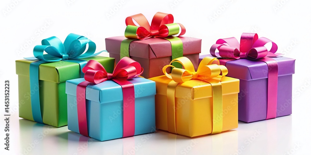 Fototapeta premium Colorful Gift Boxes with Bows - Low Light Festive Background