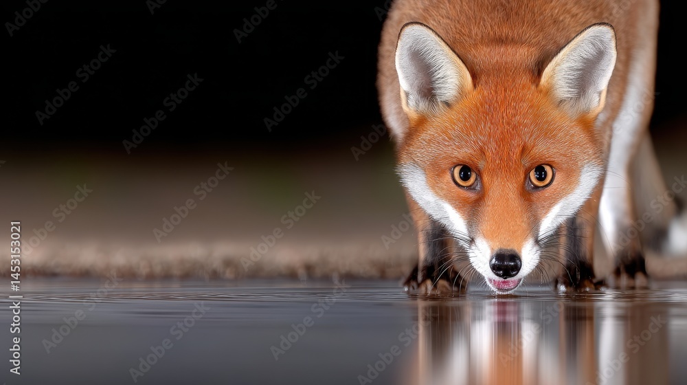 Obraz premium Mysterious Wild Fox Reflecting in Water Under Soft Light with Double Exposure Effect Capturing Its Soulful Essence