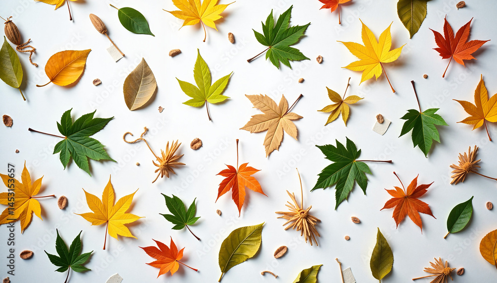 Autumn Leaves Frame, Thanksgiving - Colorful Leaves Arrangement on White Background