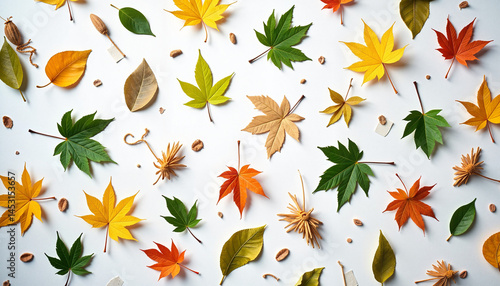 Obraz na płótnie Autumn Leaves Frame, Thanksgiving - Colorful Leaves Arrangement on White Background w salonie
