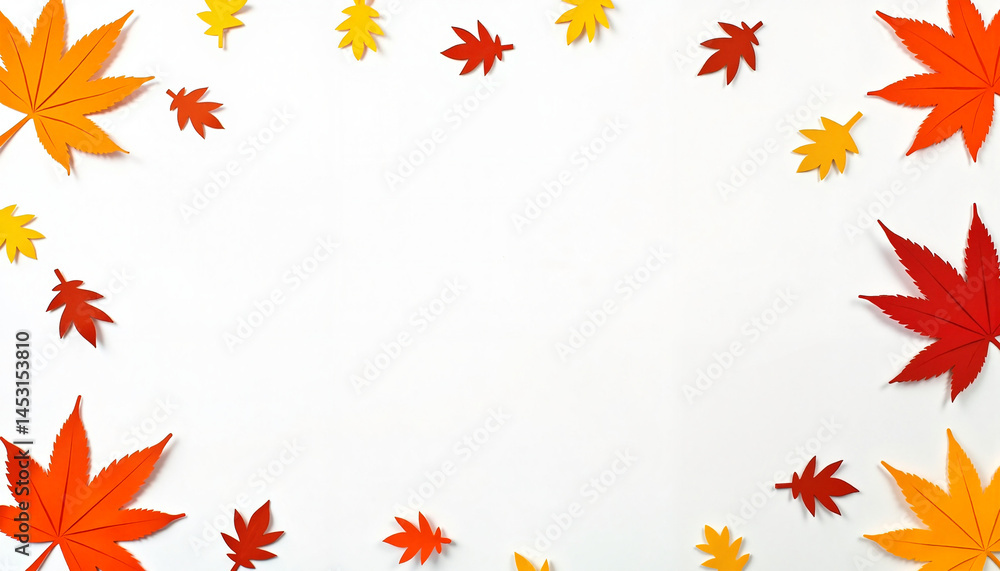 Autumn Leaves Frame, Thanksgiving in vibrant colors on white background Autumn Leaves Frame, Thanksgiving in vibrant colors on white background