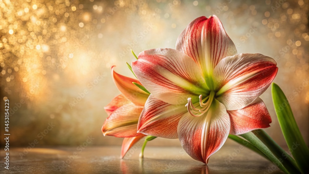 Obraz premium Creamy Amaryllis Flat Lay: Radiant Bloom on Metal Background