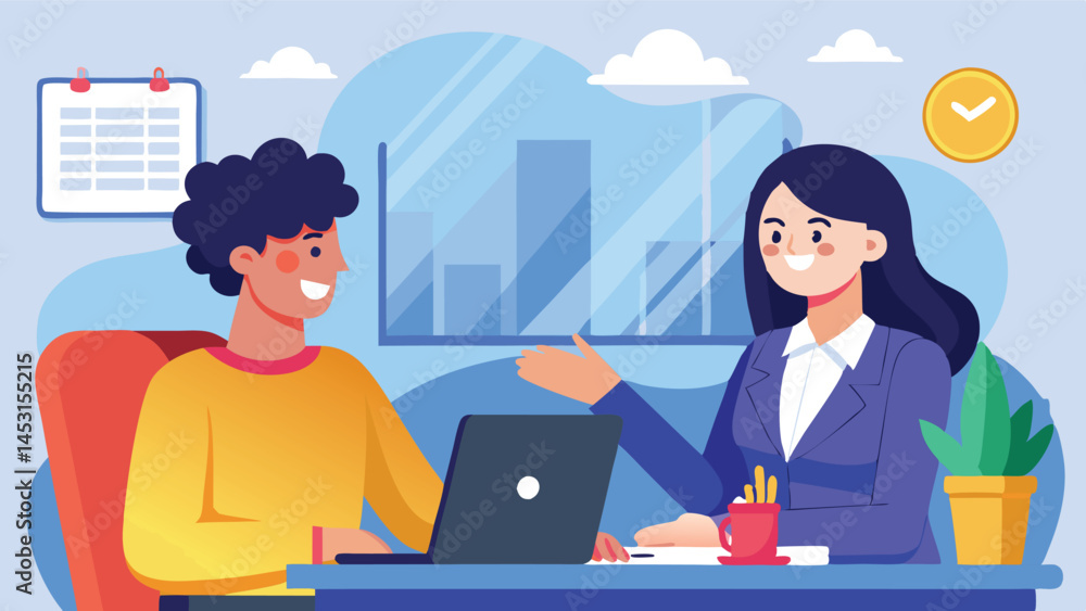 Business meeting between two professional women negotiating a deal in a bright, modern office setting during daylight hours Business meeting between two professional women negotiating a deal in a bright, modern office setting during daylight hours