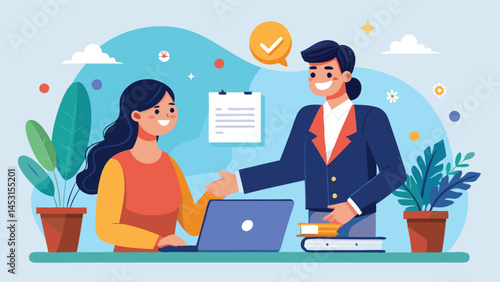 Business meeting between two professional women negotiating a deal in a bright, modern office setting during daylight hours