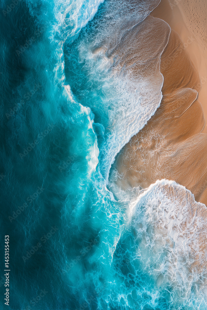Beautiful beach with soft waves on a sandy background, top view Beautiful beach with soft waves on a sandy background, top view