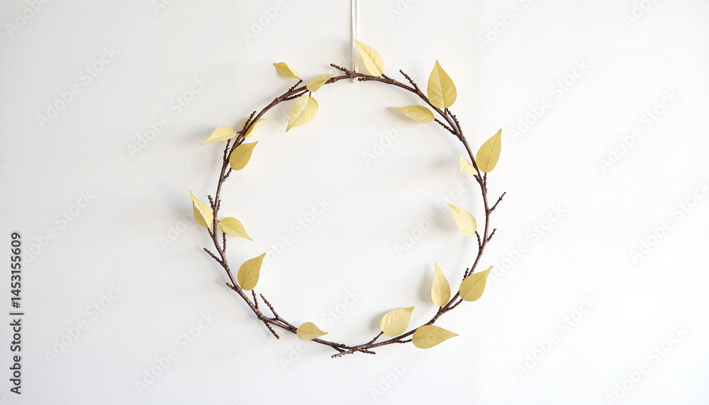 Leafy wreath decoration on a simple white background