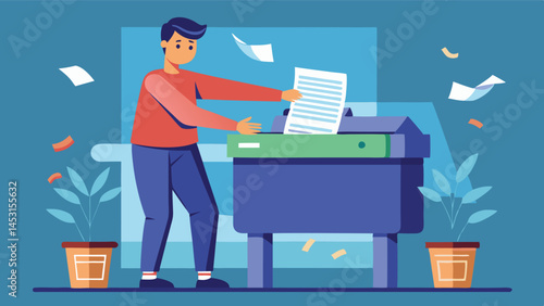 Person clearing documents from a desk into a paper shredder in a modern office environment while maintaining organization at work
