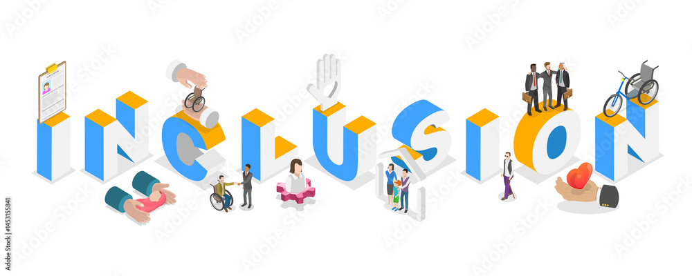 custom made wallpaper toronto digital3D Isometric Flat Illustration of Inclusion, Help for Disabled Person