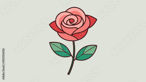 Elegant rose flower vector illustration featuring soft pink petals and green leaves for floral design projects and decorations