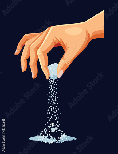 hand sprinkling salt from height - vector illustration