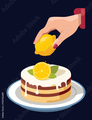 zesting lemon for lemon cake dessert - vector illustration