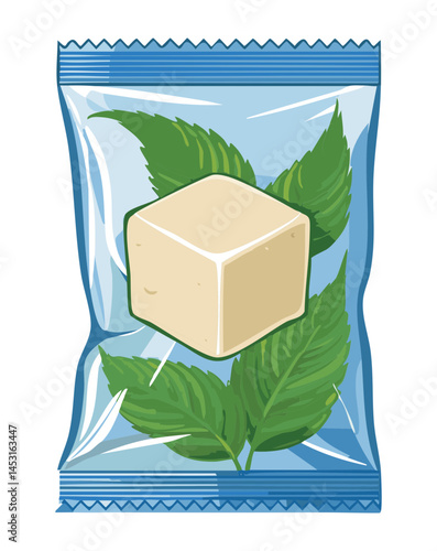 fresh dairy tofu on pack - vector illustration