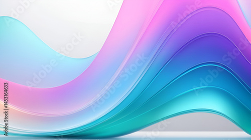 Flowing gradient transparent multilayer glass background, 3d rendering.