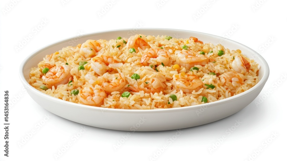 Delicious Shrimp Fried Rice in a White Bowl Showing Steamed Rice with Juicy Shrimp Vegetables and Fragrant Asian-Inspired Seasonings in a Close-Up Delicious Shrimp Fried Rice in a White Bowl Showing Steamed Rice with Juicy Shrimp Vegetables and Fragrant Asian-Inspired Seasonings in a Close-Up