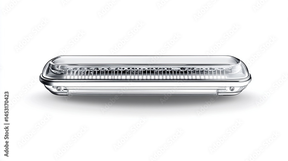 Clear rectangular LED light fixture with a protective casing Clear rectangular LED light fixture with a protective casing