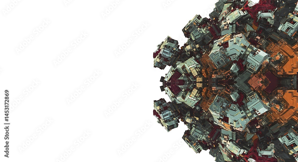 abstract three dimensional fractal technology illustration on the right side with ample copy space on the left for photo use. ,isolated on bright background, no text, ultra sharp detailed abstract three dimensional fractal technology illustration on the right side with ample copy space on the left for photo use. ,isolated on bright background, no text, ultra sharp detailed