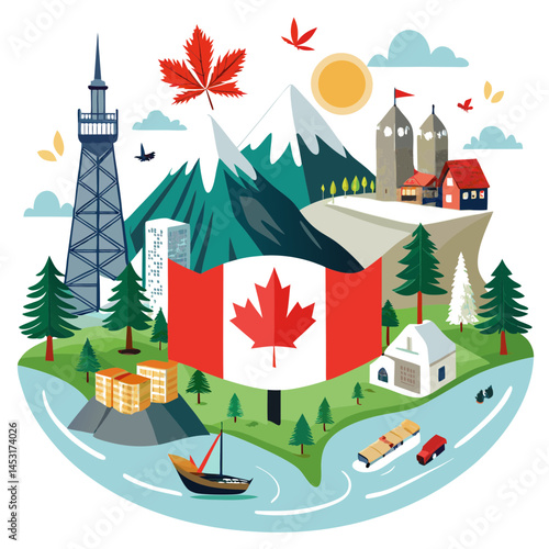 Canada vector illustration of a city with trees