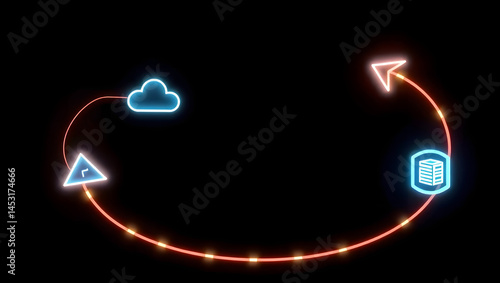 Luminous 3D Flowchart Circular Data Process Visualization