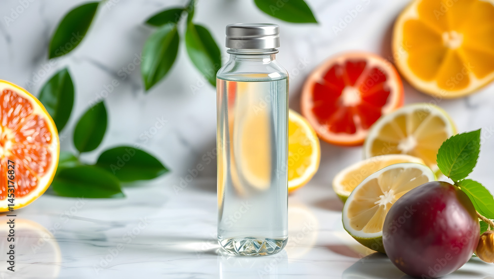 Refreshing Citrus-Infused Water Bottle on Marble Refreshing Citrus-Infused Water Bottle on Marble