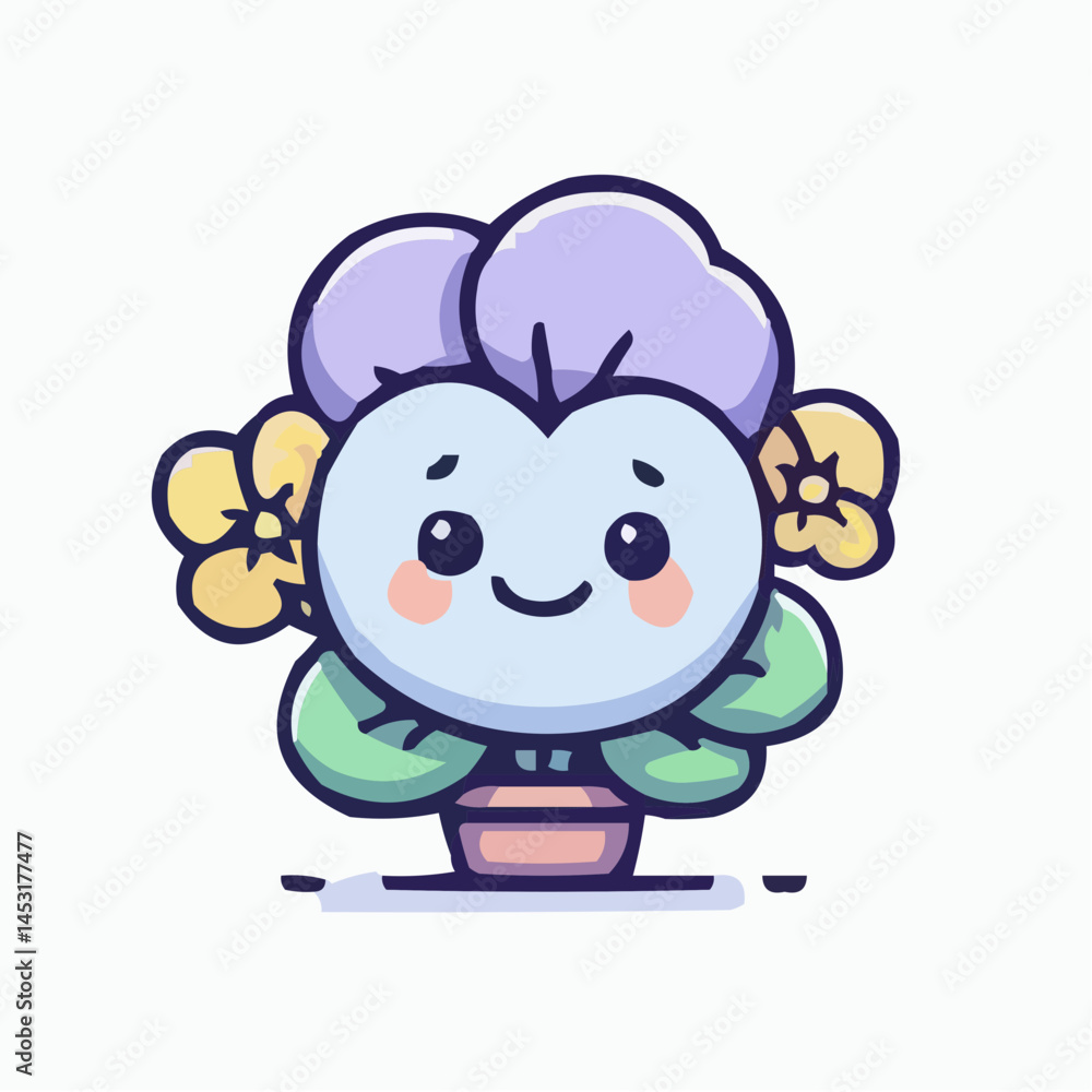 Fototapeta premium Cute character flower icon smiling in a pot against a light background 