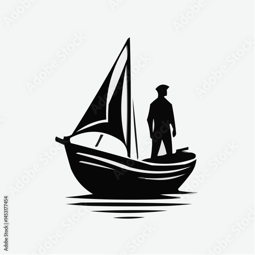 Sailor Icon Standing on a Boat Against Calm Waters  