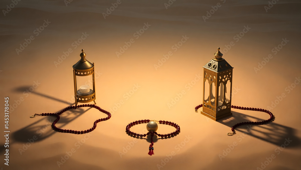 Geometric Shadow Lantern Desert Scene Stylized 3D Render