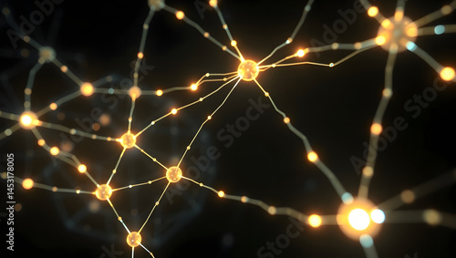 Obraz na płótnie Glowing Neural Network Abstract Web of Interconnected Nodes w salonie