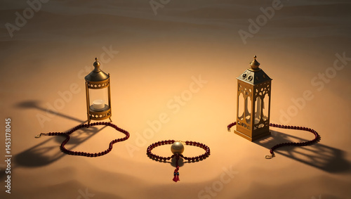 Obraz na płótnie Geometric Shadow Lantern Desert Scene Stylized 3D Render w salonie