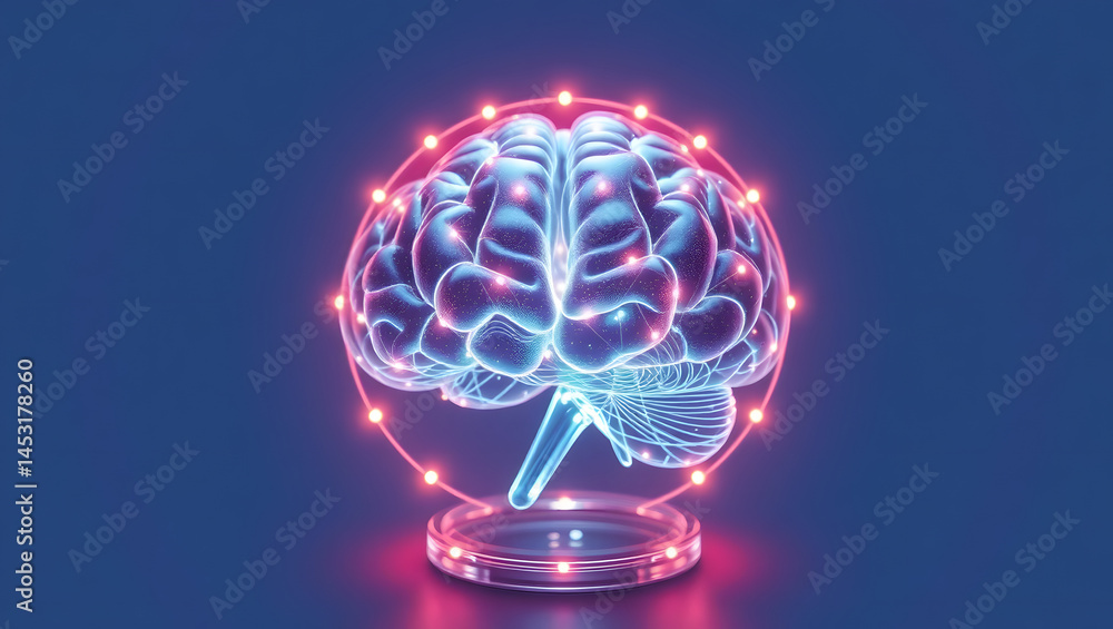 Abstract Glass Brain with Pulsating Firewall Neuroscience and Cyber Security Concept