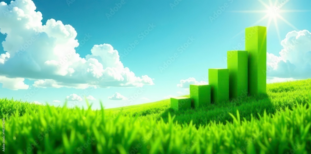 Obraz premium A lush green field with a rising graph representing growth, earnings, investment