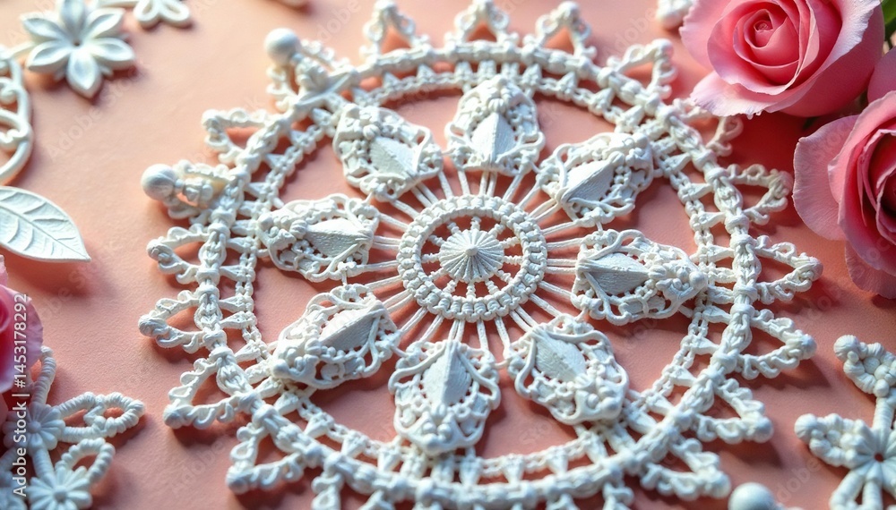 Obraz premium Intricate floral lace doily, delicate threads , intricate, wedding, aesthetic