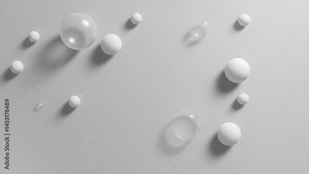 Abstract Monochrome 3D Spheres Top-Down View of a Fluid Layout