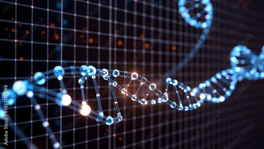 Glowing Digital DNA Strand A Visual Metaphor of Genetic Code