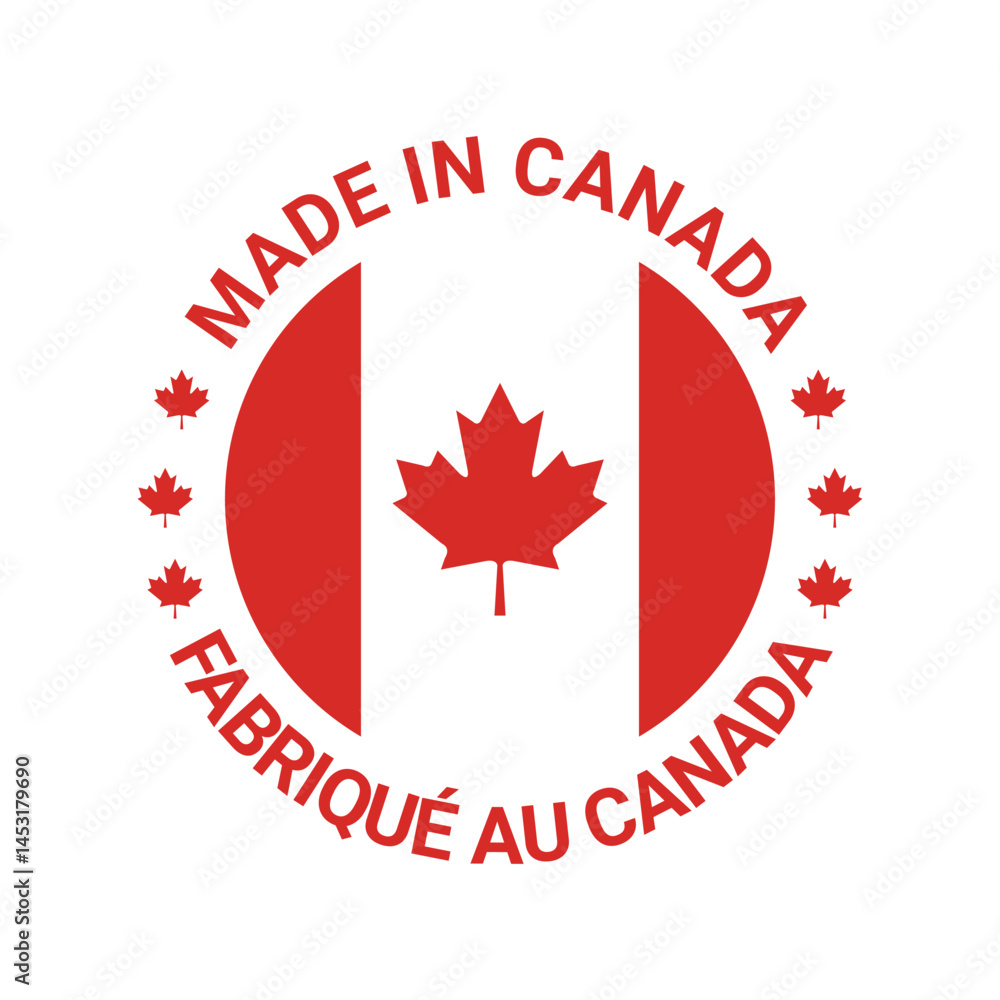Obraz premium made in canada logo label design with circle flag maple element