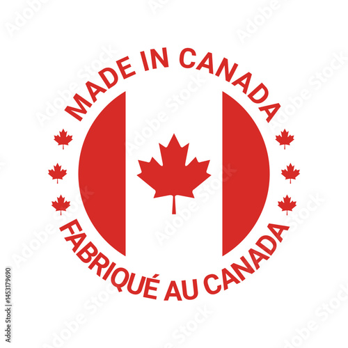 made in canada logo label design with circle flag maple element