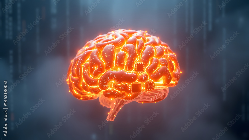 Glowing Digital Brain Abstract Visualization of Neural Networks
