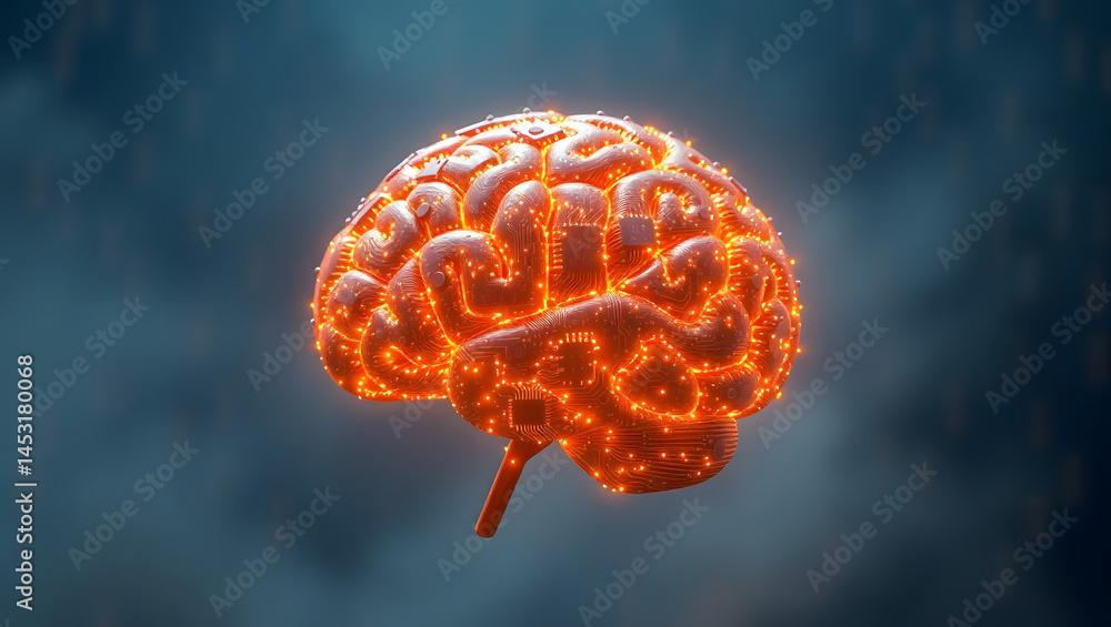 Glowing Digital Brain Abstract Visualization of Neural Networks