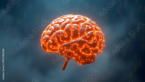 Obraz na płótnie Glowing Digital Brain Abstract Visualization of Neural Networks w salonie