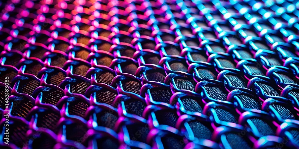 Obraz premium Macro Black Plastic Mesh Grid Texture Background - Abstract Geometric Pattern for Design