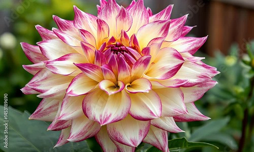 Vibrant Pink And Yellow Dahlia Flower Blooming In A Garden With Lush Green Background Video Animation
