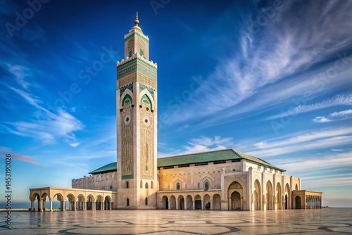 Minimalist Hassan II Mosque Casablanca, Morocco: Daylight Scenic View