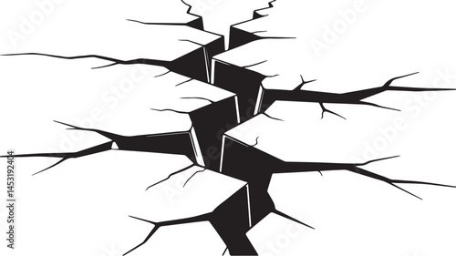 Vector illustration of a black cracked surface, ideal for earthquake, destruction, and rugged design themes. Perfect for textures, backgrounds, and dramatic art projects